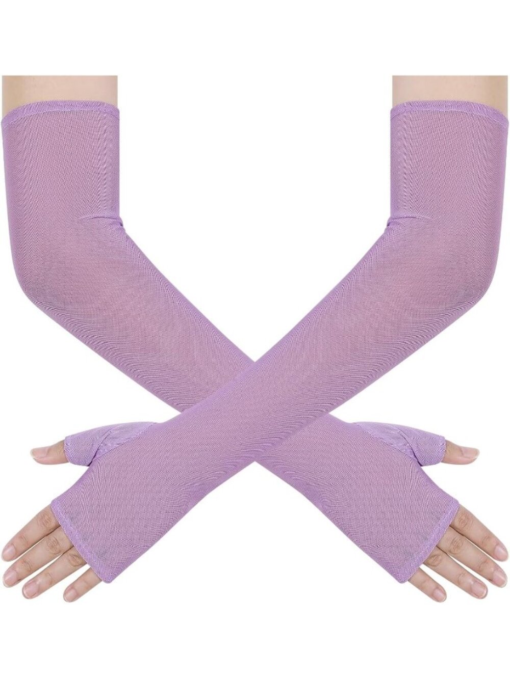 Womens Lavender Elbow Length Tulle Mesh Long Fingerless Opera Party Sheer Gloves
